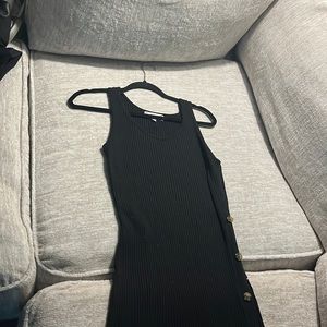Knit dress, light weight (color: black with brown buttons, size:L)
